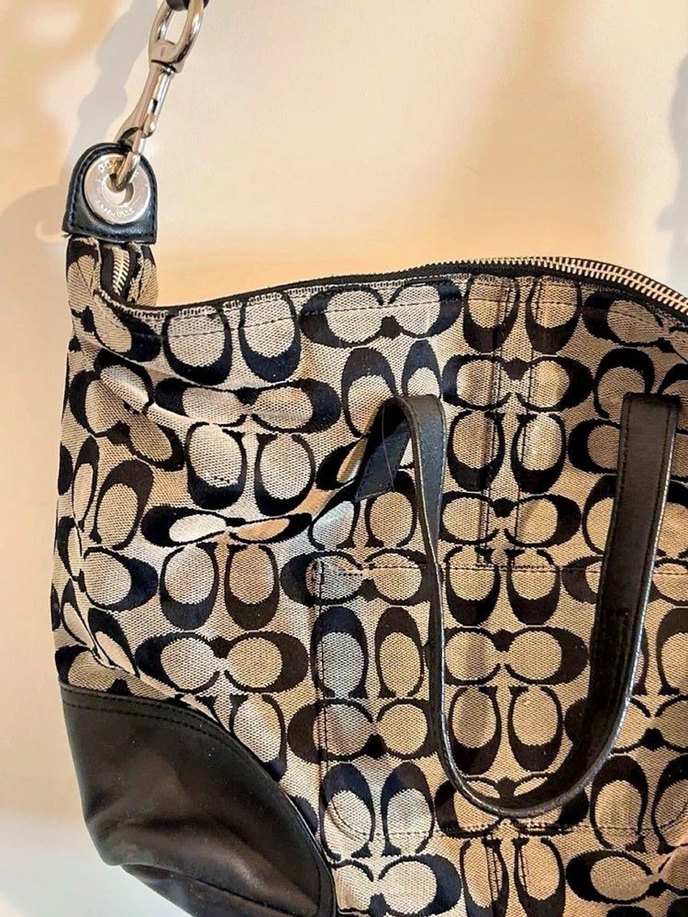 Coach Brooke Hobo Bag Signature Jacquard Shoulder Bag Brown & Black